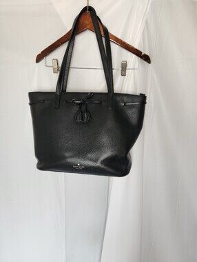 Black Pebbled Leather Tassel "Hayes Medium" Tote Bag